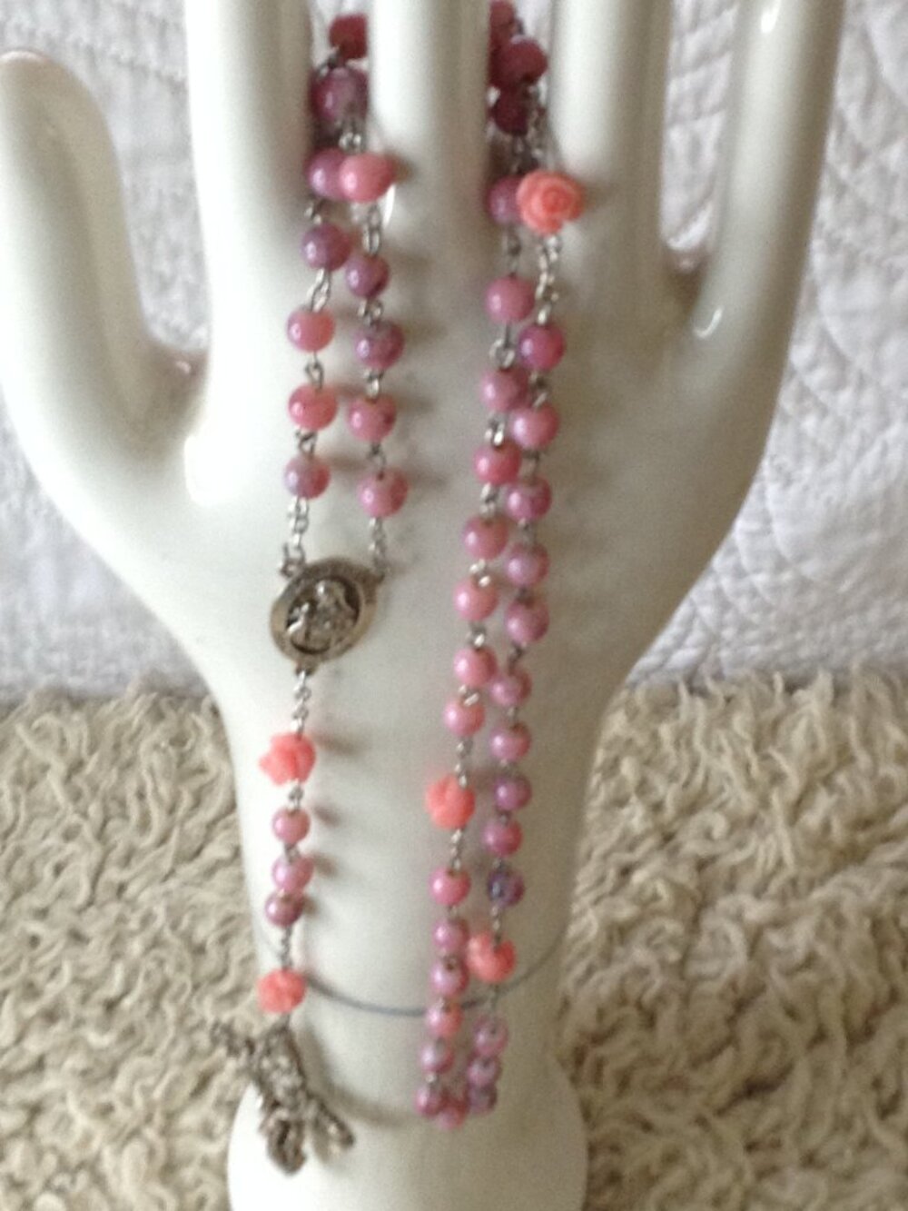 VTG 50's/70's Rosebud Rosary Glass Beads St. Theresa Religious Catholic Prayer - Picture 8 of 8